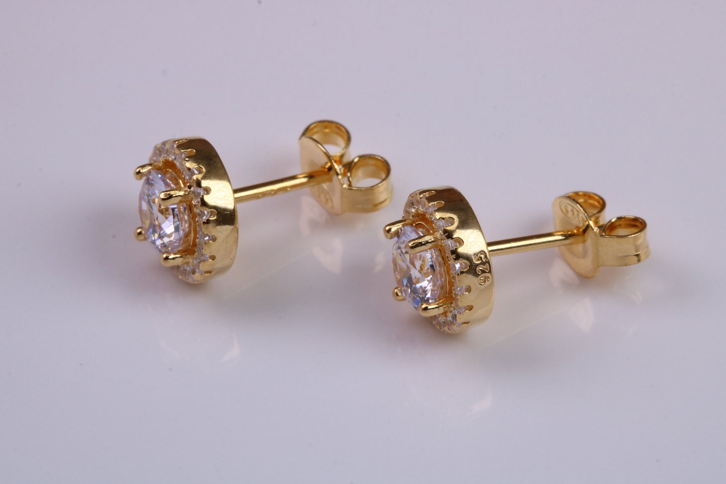8 mm Round Cluster Cubic Zirconia set Earrings, Very Dressy, Made from Solid 925 Grade Sterling Silver, Yellow Gold Plated