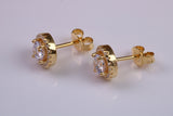 8 mm Round Cluster Cubic Zirconia set Earrings, Very Dressy, Made from Solid 925 Grade Sterling Silver, Yellow Gold Plated
