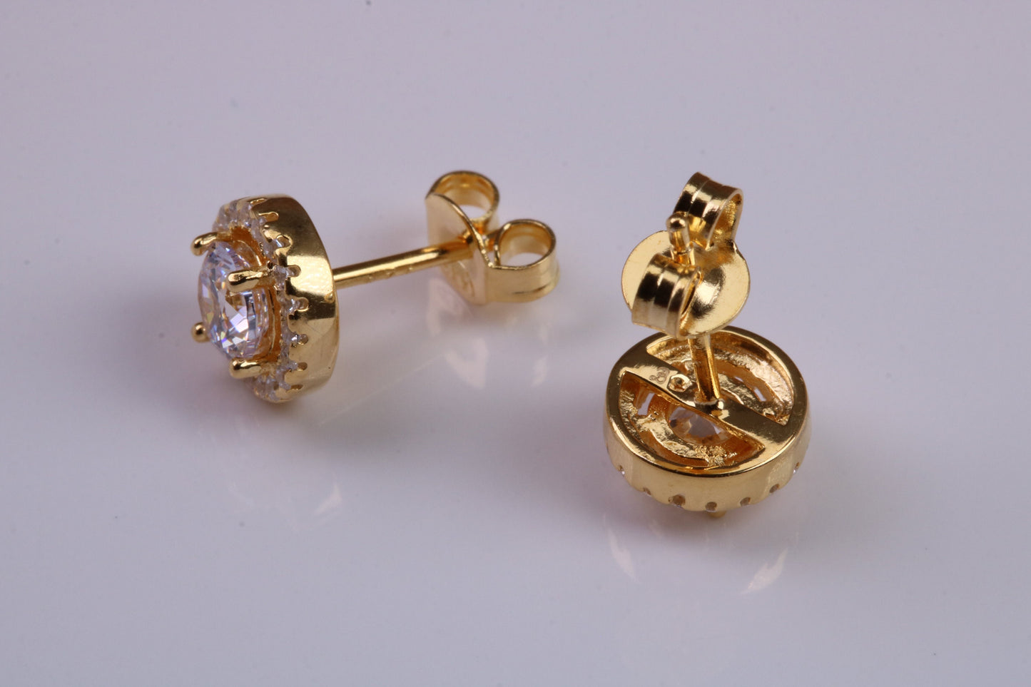 8 mm Round Cluster Cubic Zirconia set Earrings, Very Dressy, Made from Solid 925 Grade Sterling Silver, Yellow Gold Plated