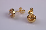 8 mm Round Cluster Cubic Zirconia set Earrings, Very Dressy, Made from Solid 925 Grade Sterling Silver, Yellow Gold Plated
