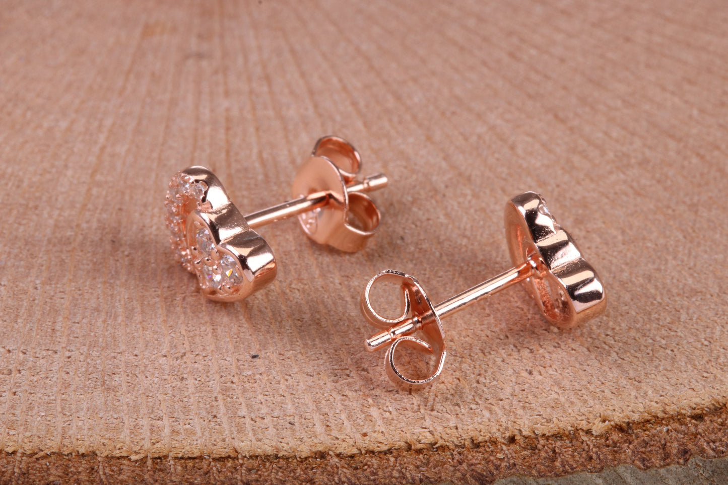 Double Love Heart Shaped Cubic Zirconia set Earrings, Very Dressy, Made from Solid 925 Grade Sterling Silver, Rose Gold Plated