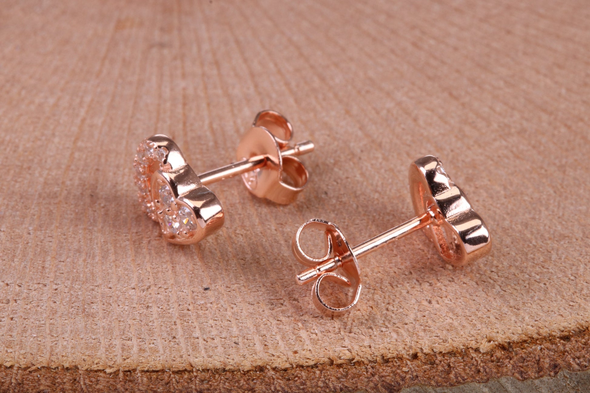 Double Love Heart Shaped Cubic Zirconia set Earrings, Very Dressy, Made from Solid 925 Grade Sterling Silver, Rose Gold Plated