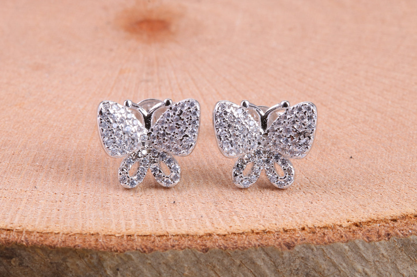 Butterfly Cubic Zirconia set Earrings, Very Dressy, Made from Solid 925 Grade Sterling Silver