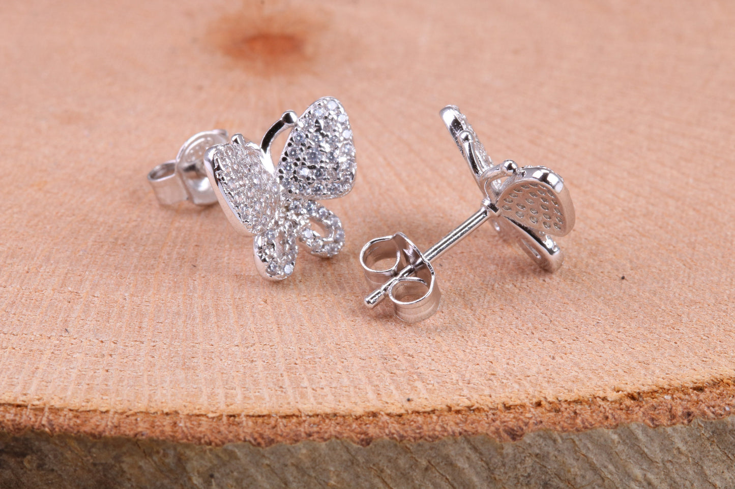 Butterfly Cubic Zirconia set Earrings, Very Dressy, Made from Solid 925 Grade Sterling Silver