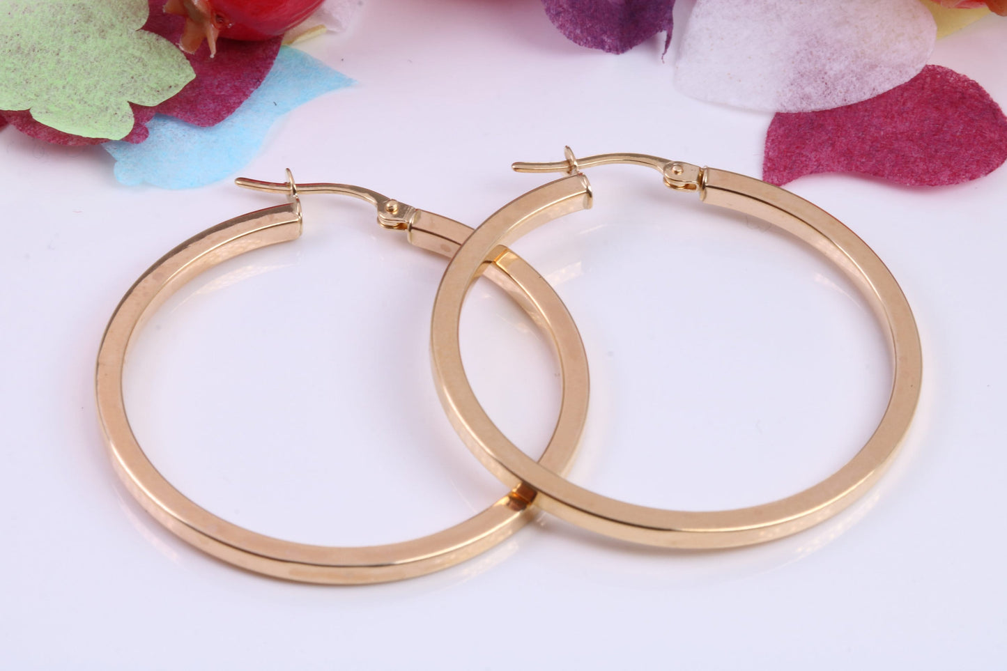 34 mm Round Hoop Creole Earrings Made from 9ct Yellow Gold