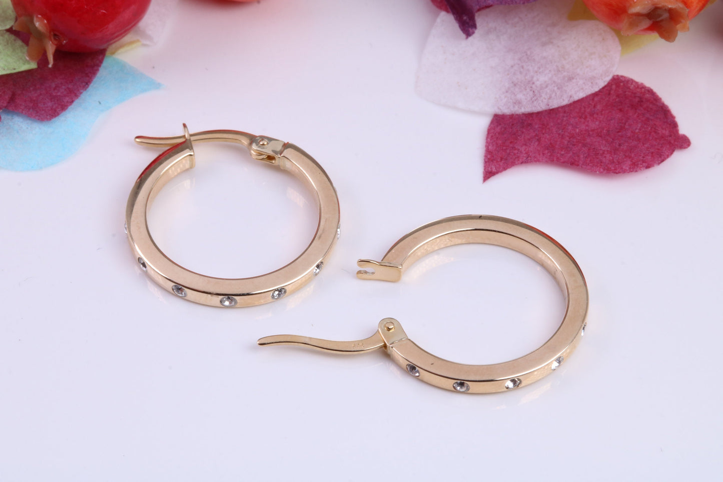 20 mm Round C Z set Hoop Creole Earrings Made from 9ct Yellow Gold, Diamond and Gold Look