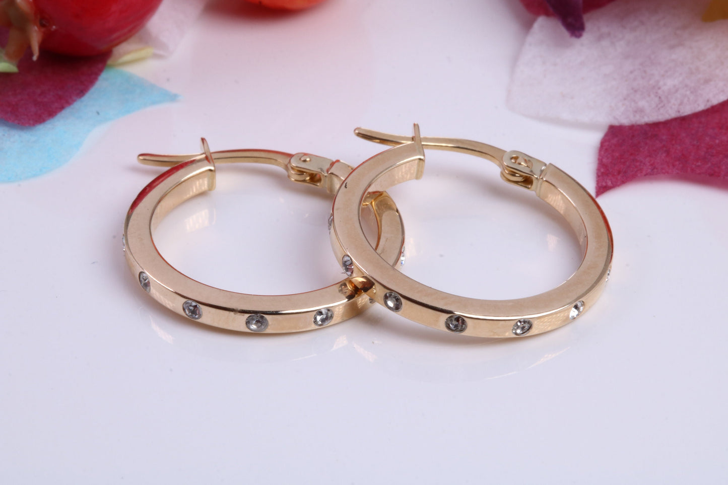 20 mm Round C Z set Hoop Creole Earrings Made from 9ct Yellow Gold, Diamond and Gold Look