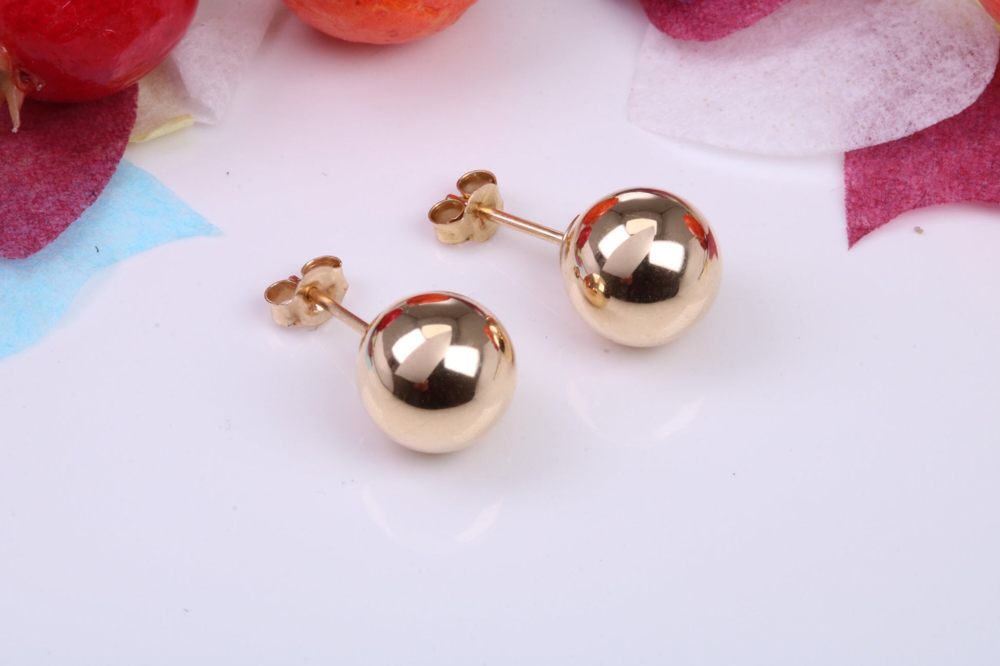 8 mm Round Ball Stud Earrings Made from 9ct Yellow Gold