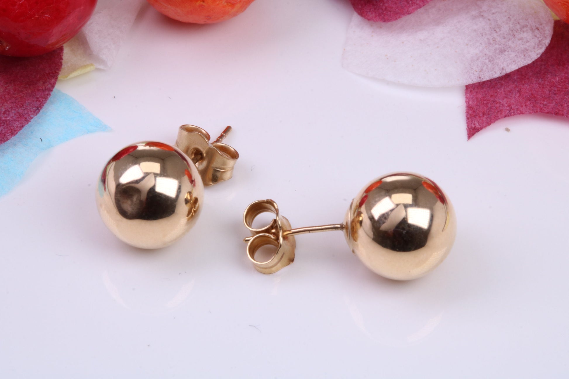 9 mm Round Ball Stud Earrings Made from 9ct Yellow Gold