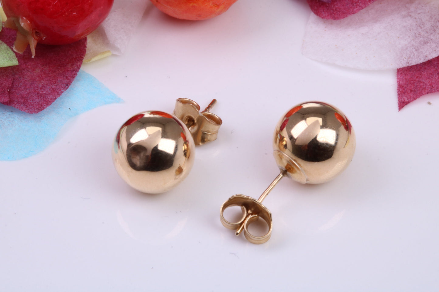 9 mm Round Ball Stud Earrings Made from 9ct Yellow Gold