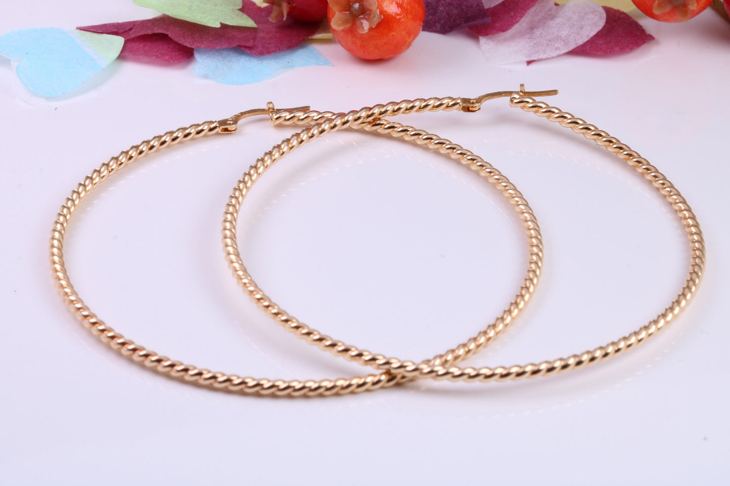 Very Large 65 mm Round Hoop Creole Earrings Made from 9ct Yellow Gold