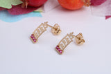 Leaning Tower of Pisa, Red C Z set Stud Earrings Made from 9ct Yellow Gold