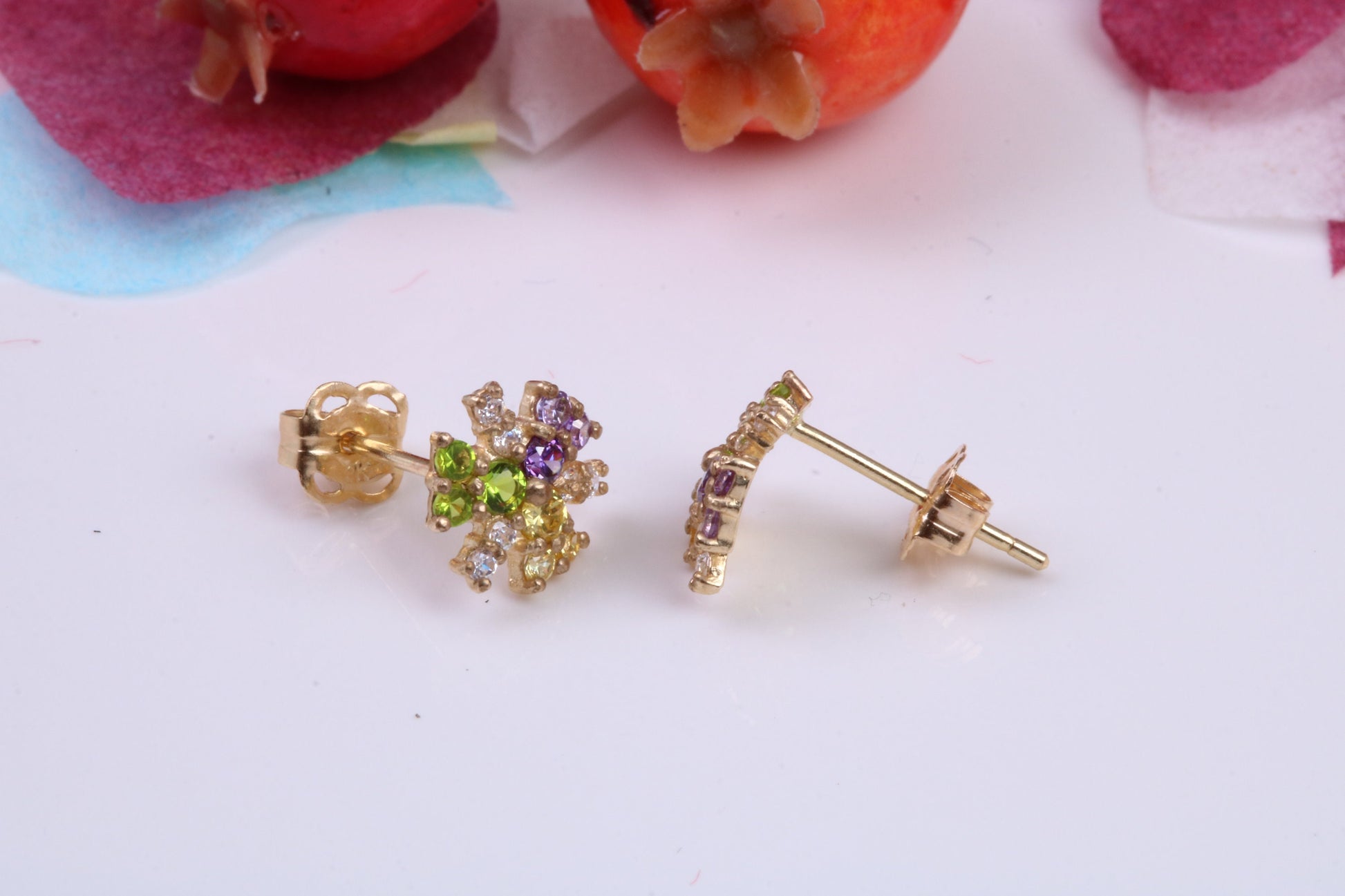 8 mm Round Flower C Z set Stud Earrings Made from 9ct Yellow Gold