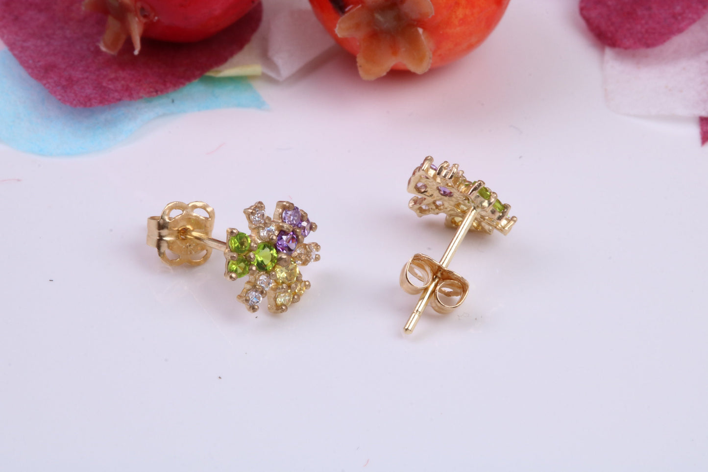 8 mm Round Flower C Z set Stud Earrings Made from 9ct Yellow Gold