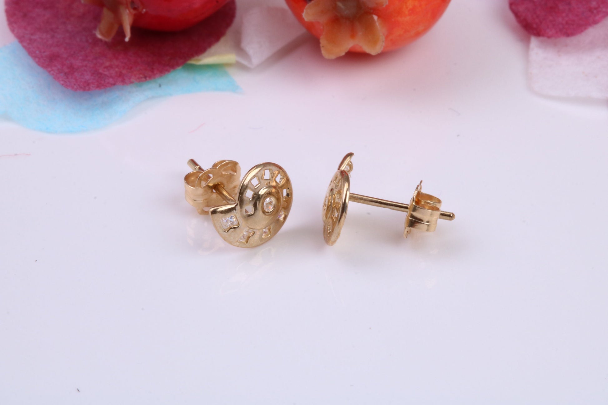 Sea Shell C Z set Stud Earrings Made from 9ct Yellow Gold