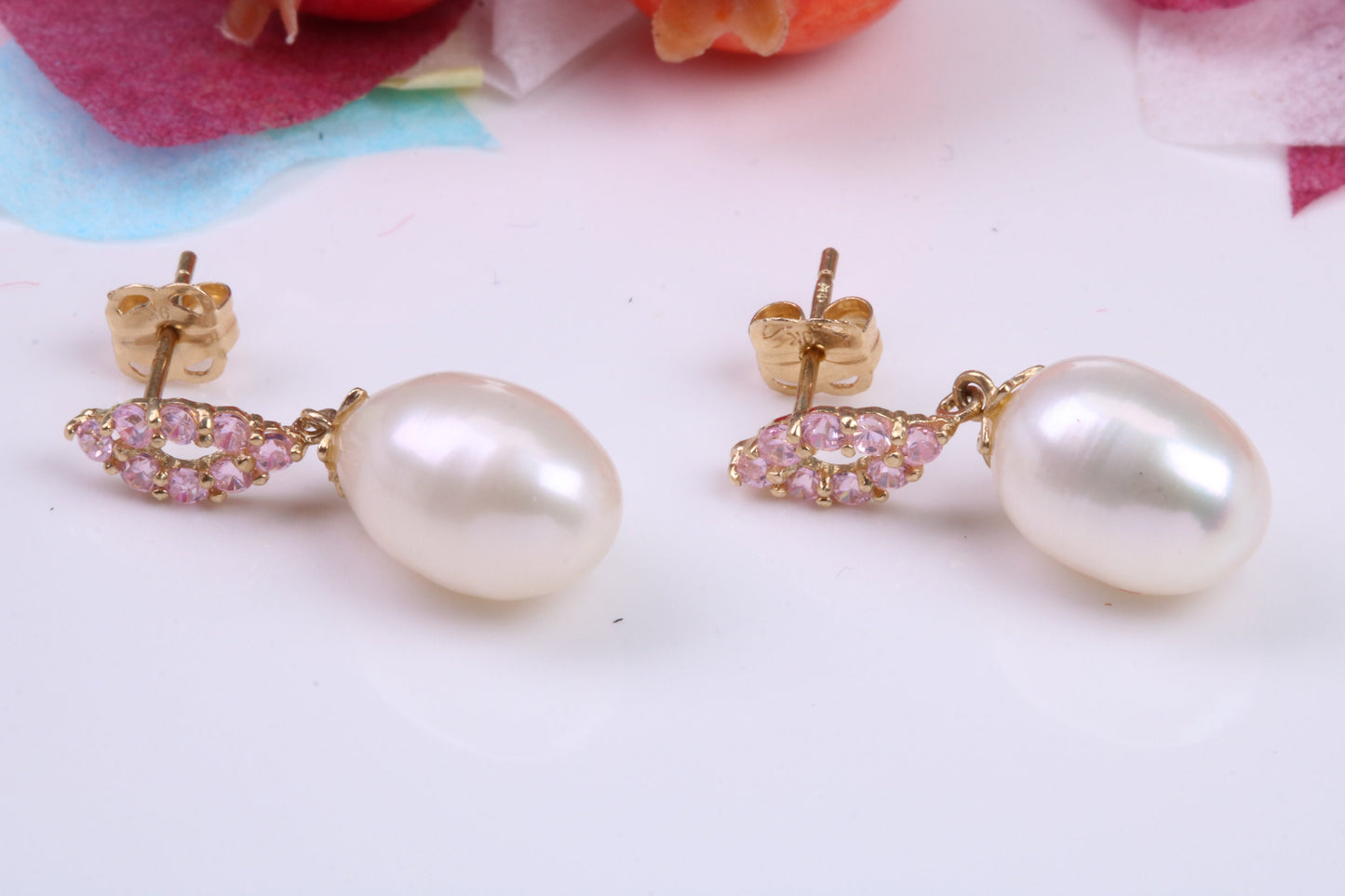 Droppers Pearl and C Z set Stud Earrings Made from 9ct Yellow Gold