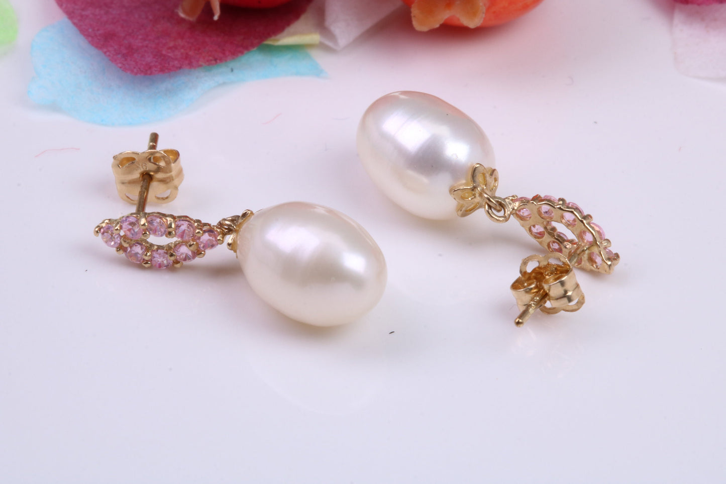 Droppers Pearl and C Z set Stud Earrings Made from 9ct Yellow Gold