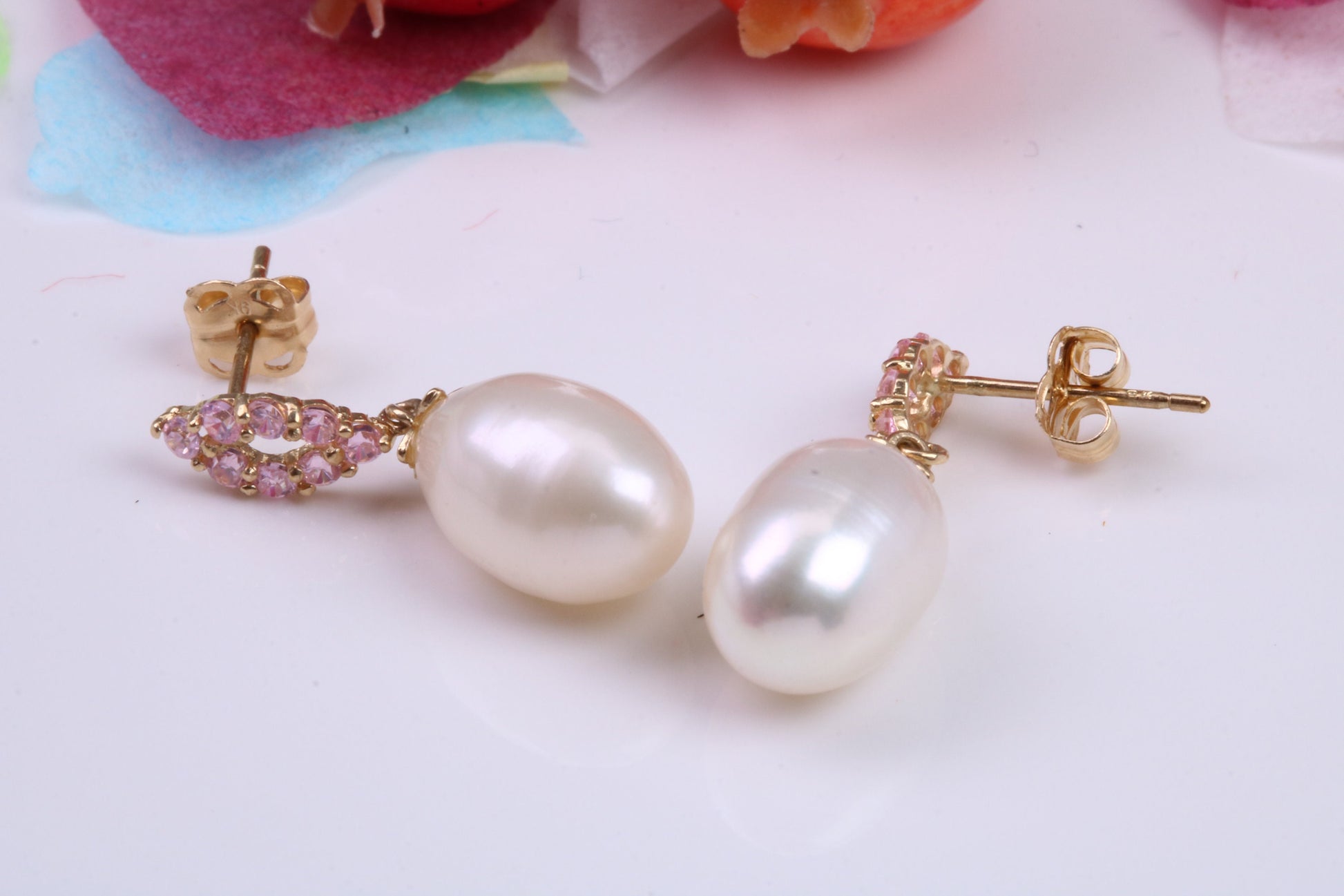 Droppers Pearl and C Z set Stud Earrings Made from 9ct Yellow Gold