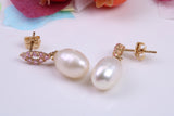 Droppers Pearl and C Z set Stud Earrings Made from 9ct Yellow Gold