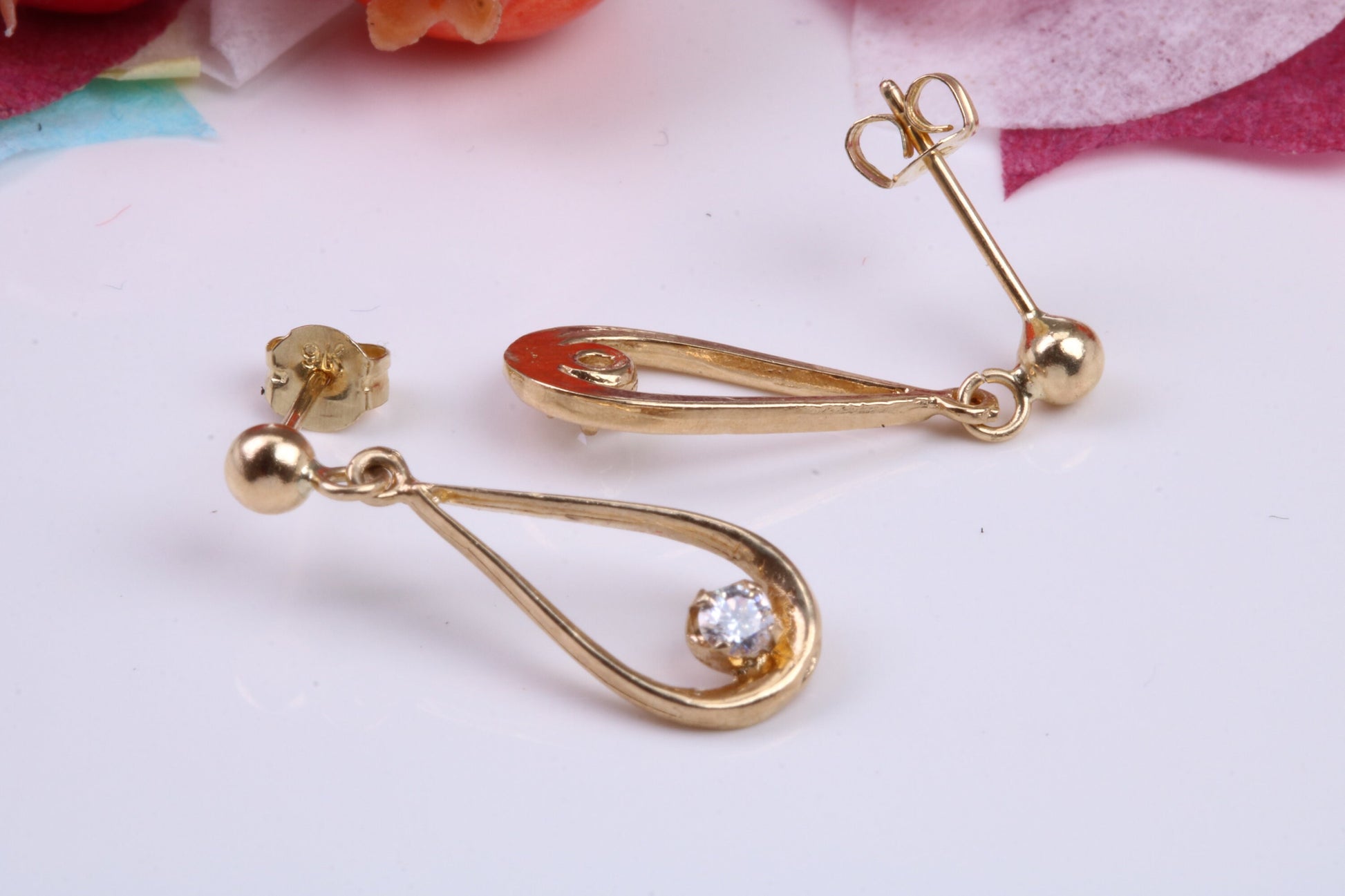 20 mm Long Droppers C Z set Stud Earrings Made from 9ct Yellow Gold