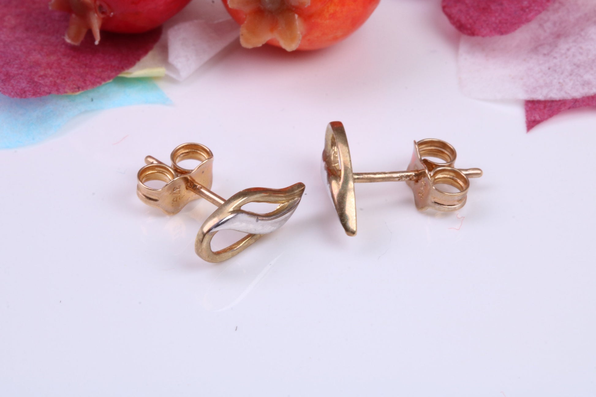 Two Tone Gold Stud Earrings Made from 9ct Yellow Gold