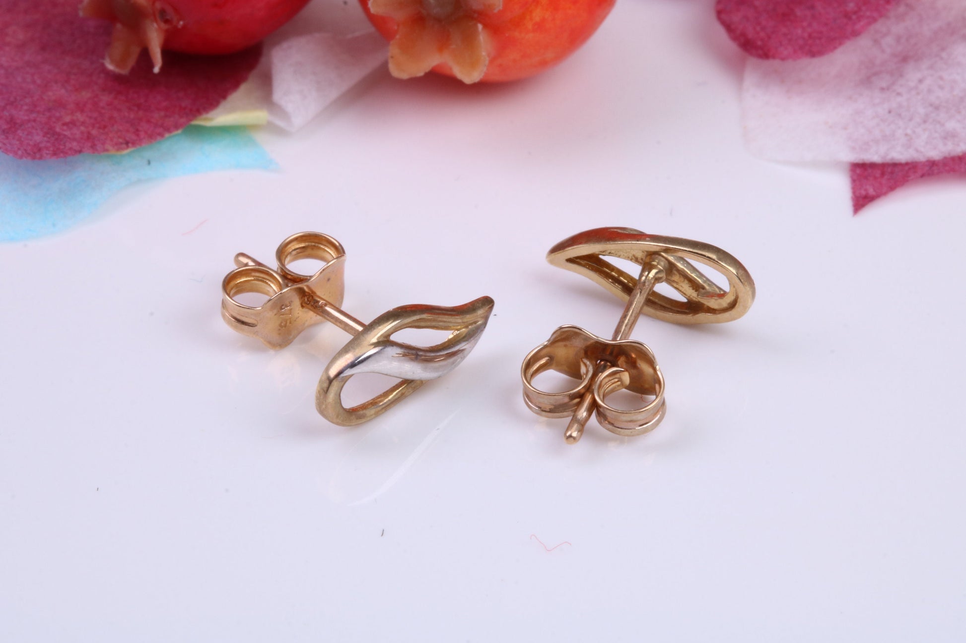 Two Tone Gold Stud Earrings Made from 9ct Yellow Gold