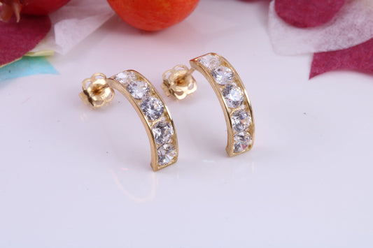 Half Hoops Cubic Zirconia set Stud Earrings Made from 9ct Yellow Gold, Diamond and Gold Look