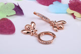 Bumble Bee Dropper Earrings, Cubic Zirconia set, Made from Solid 925 Grade Sterling Silver, Rose Gold Plated