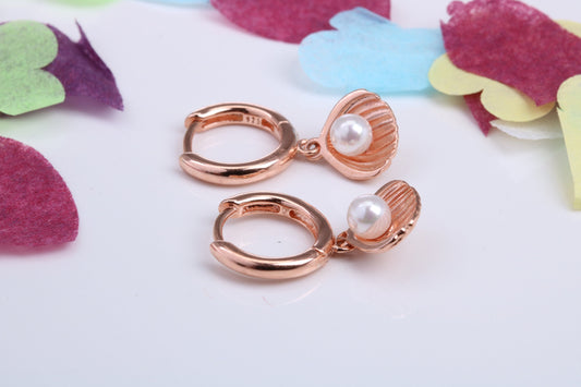 Pearl set Dropper Earrings, Cubic Zirconia set, Made from Solid 925 Grade Sterling Silver. Rose Gold Plated