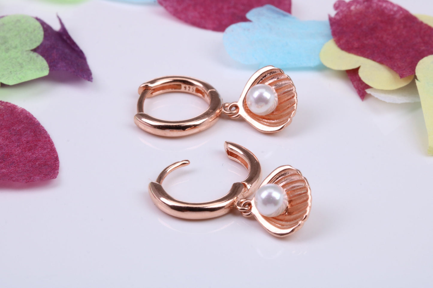 Pearl set Dropper Earrings, Cubic Zirconia set, Made from Solid 925 Grade Sterling Silver. Rose Gold Plated