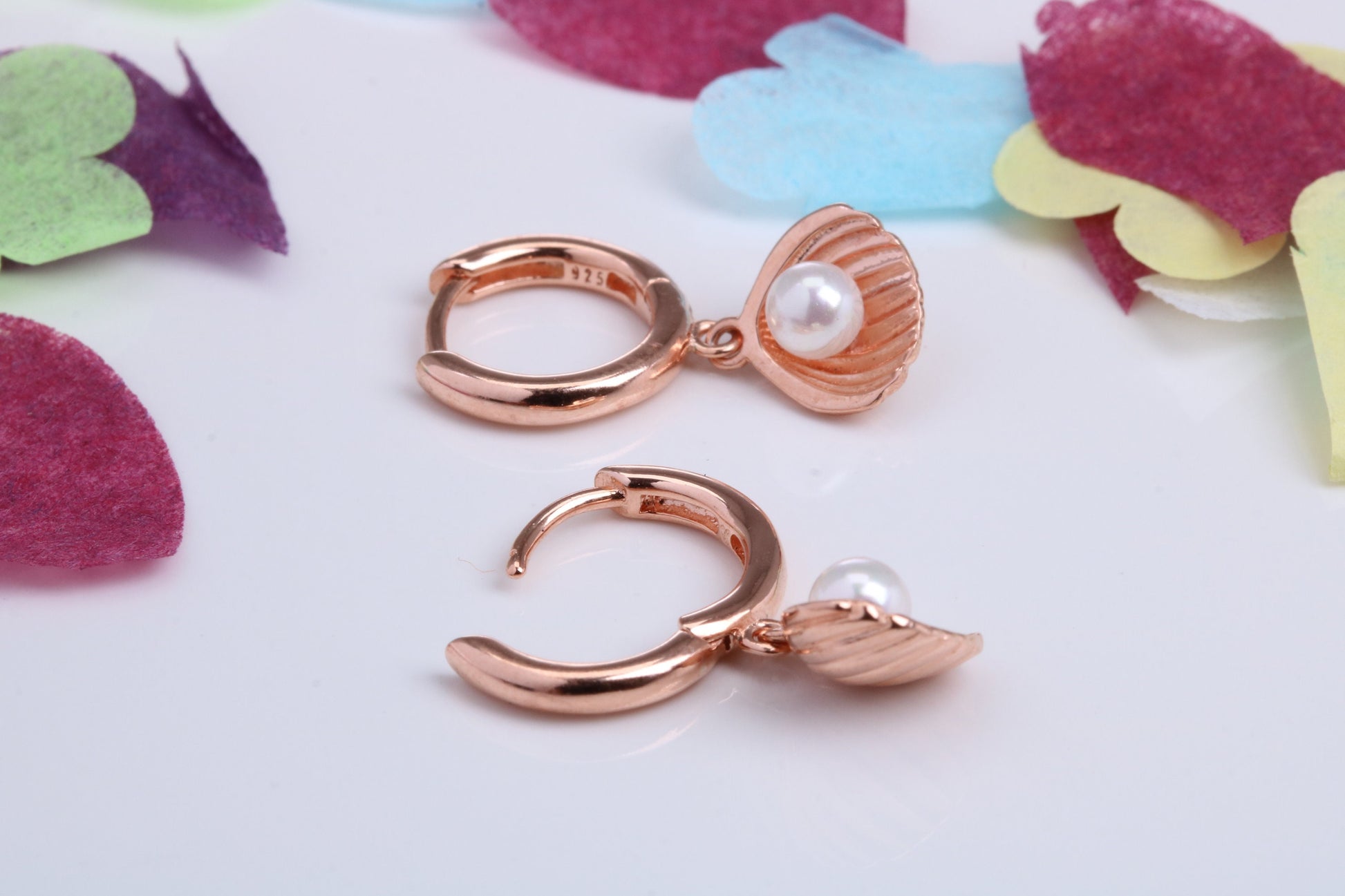 Pearl set Dropper Earrings, Cubic Zirconia set, Made from Solid 925 Grade Sterling Silver. Rose Gold Plated