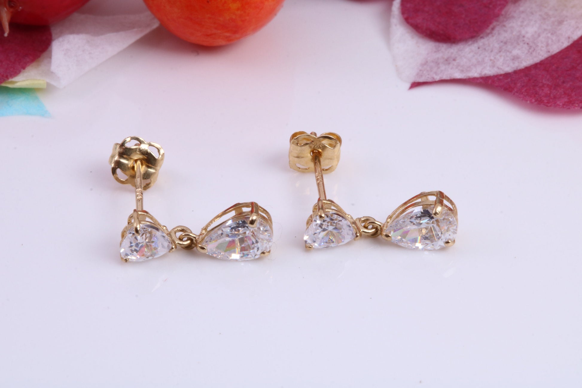 Teardrop Droppers C Z set Stud Earrings Made from 9ct Yellow Gold