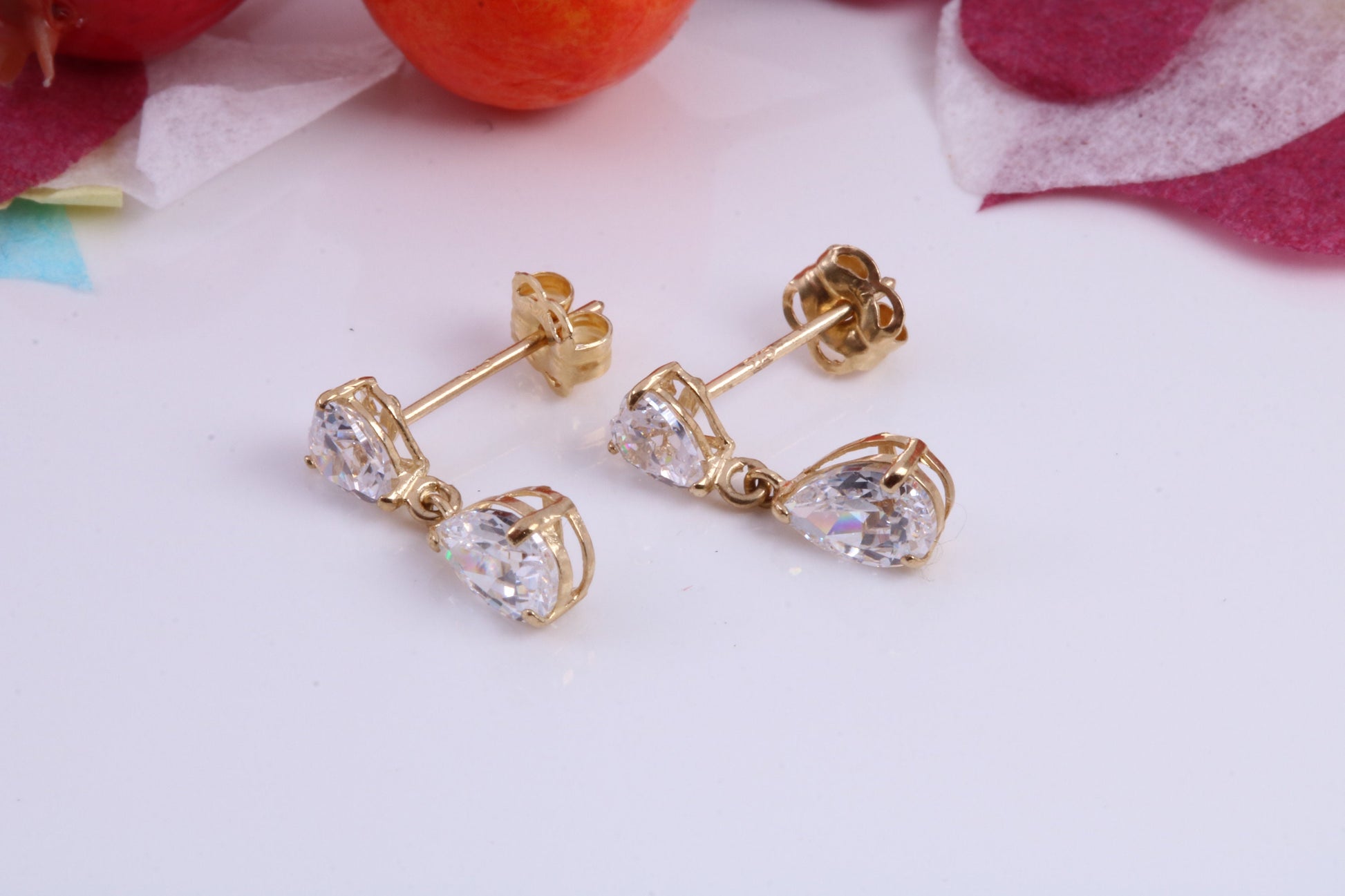 Teardrop Droppers C Z set Stud Earrings Made from 9ct Yellow Gold