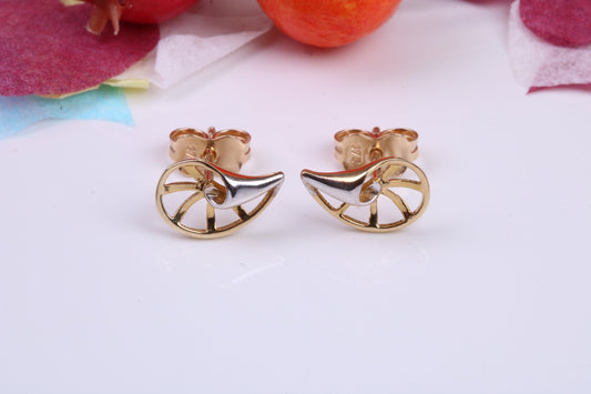 Sea Shell Two Tone Gold Stud Earrings Made from 9ct Yellow Gold