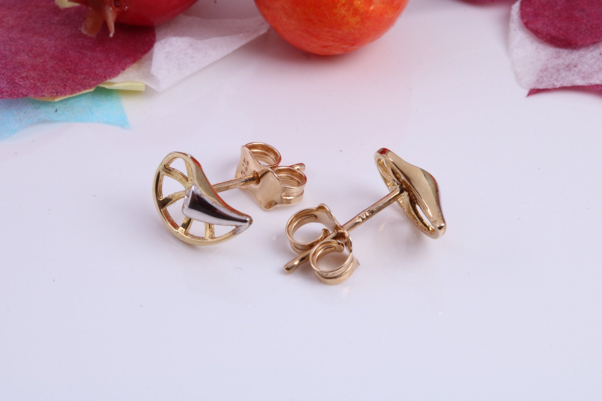 Sea Shell Two Tone Gold Stud Earrings Made from 9ct Yellow Gold