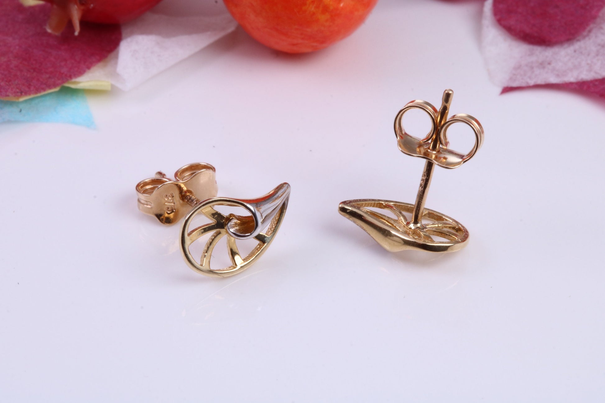 Sea Shell Two Tone Gold Stud Earrings Made from 9ct Yellow Gold