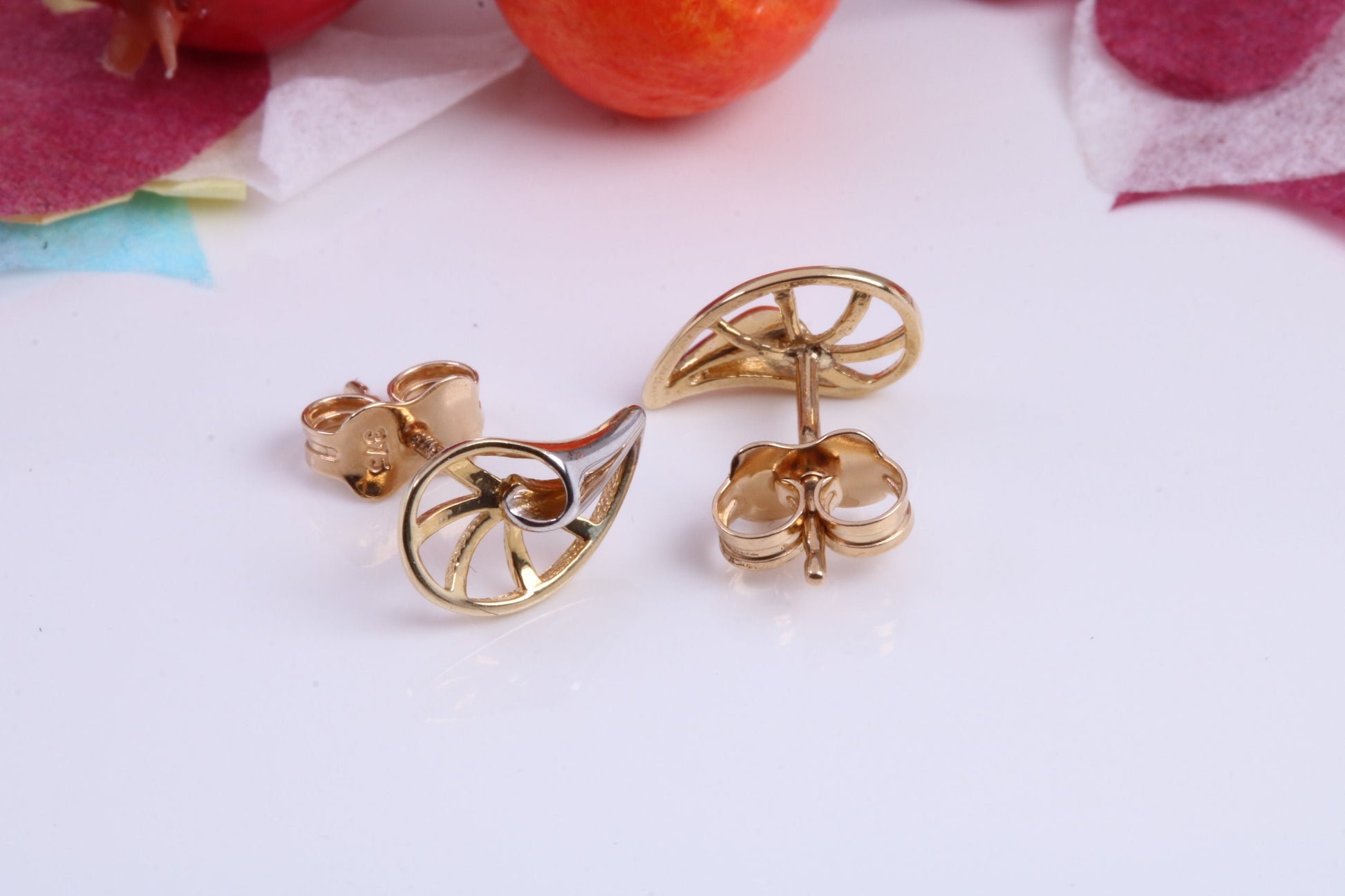 Sea Shell Two Tone Gold Stud Earrings Made from 9ct Yellow Gold