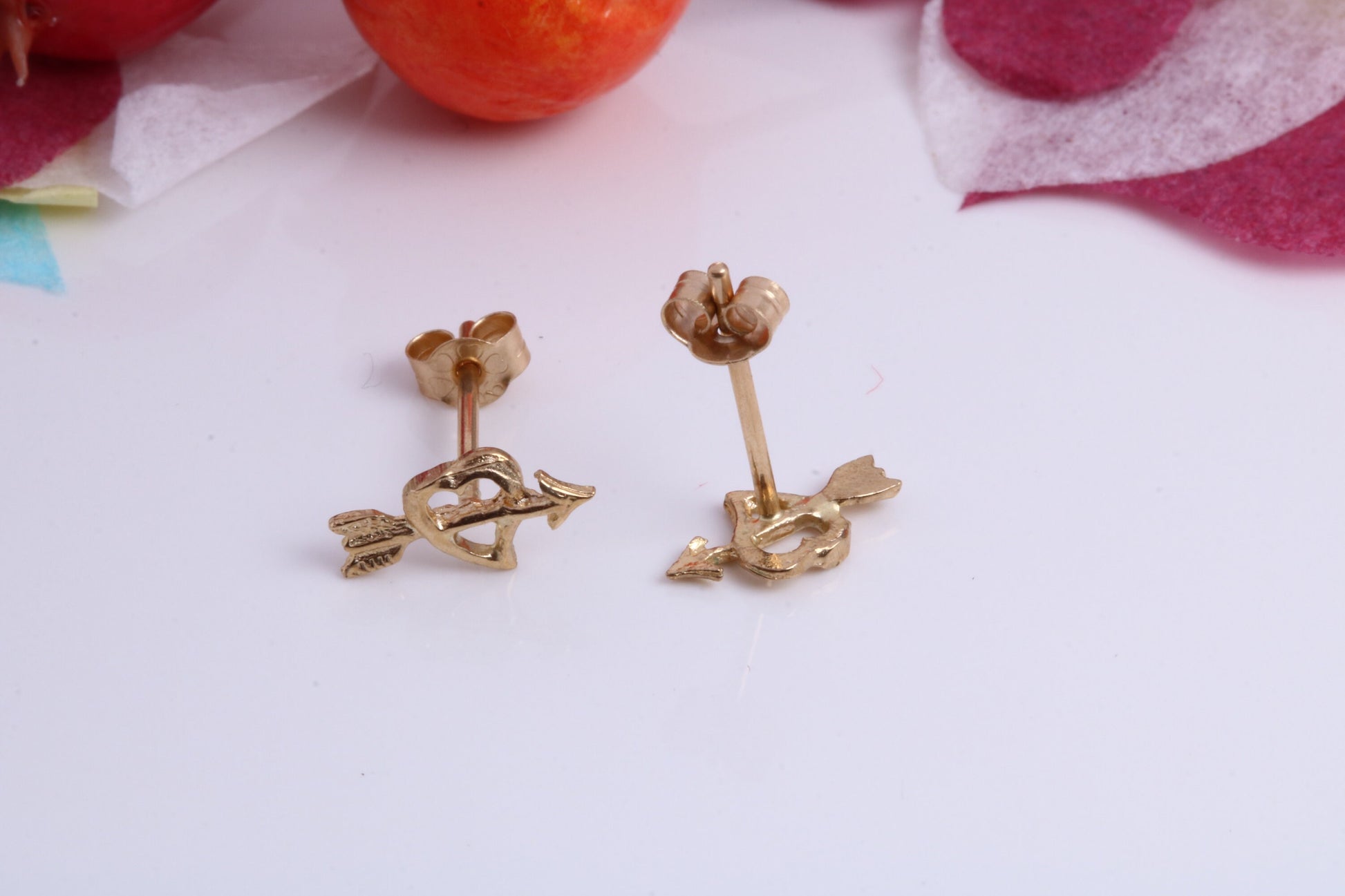 Love Heart Stud Earrings Made from 9ct Yellow Gold