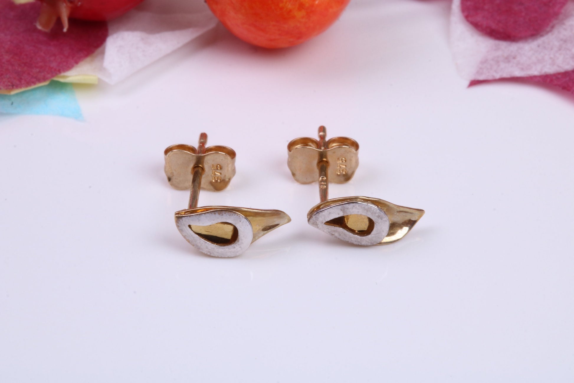 Two Tone Gold Stud Earrings Made from 9ct Yellow Gold