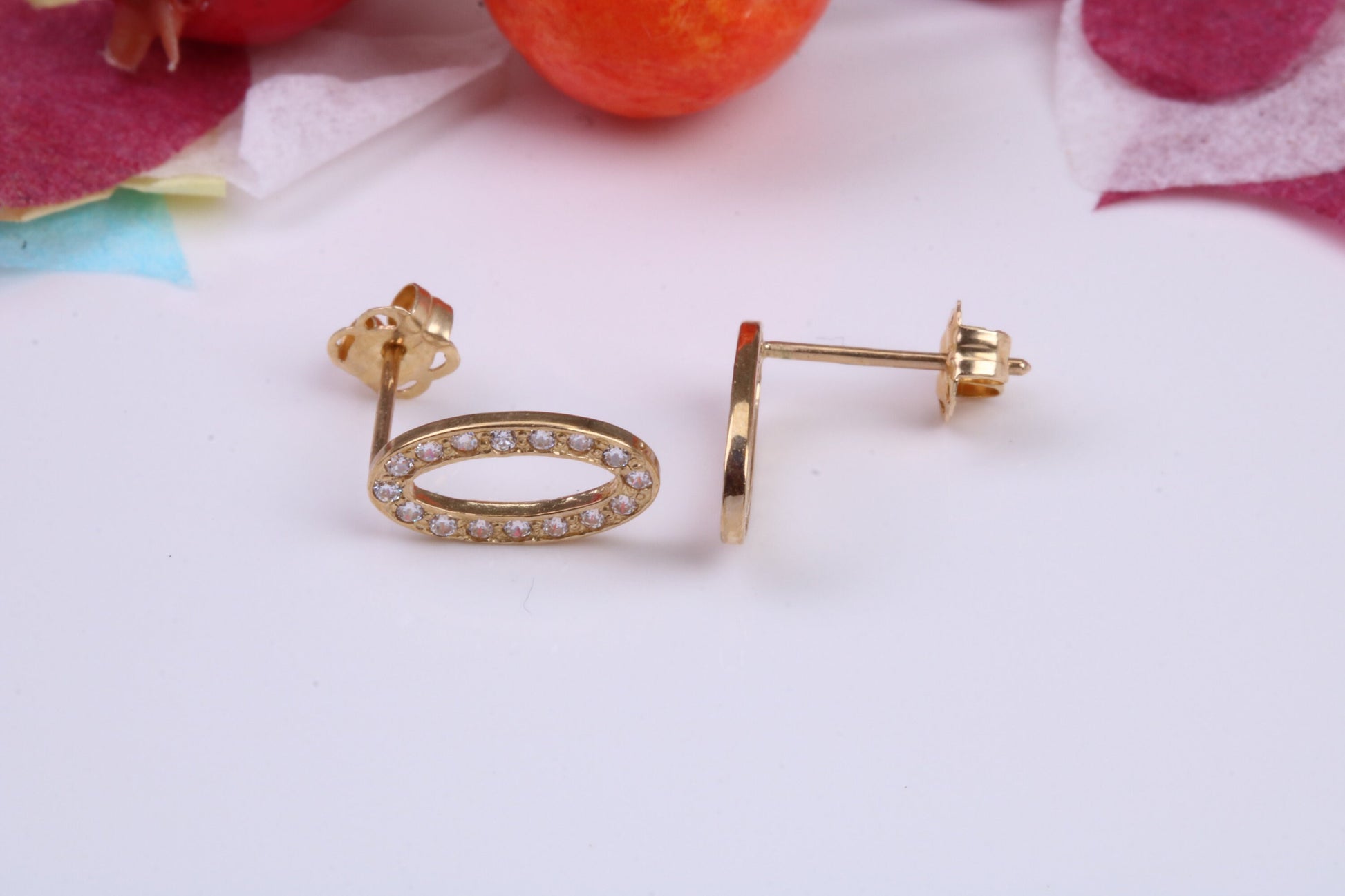 Oval Cubic Zirconia set Stud Earrings Made from 9ct Yellow Gold