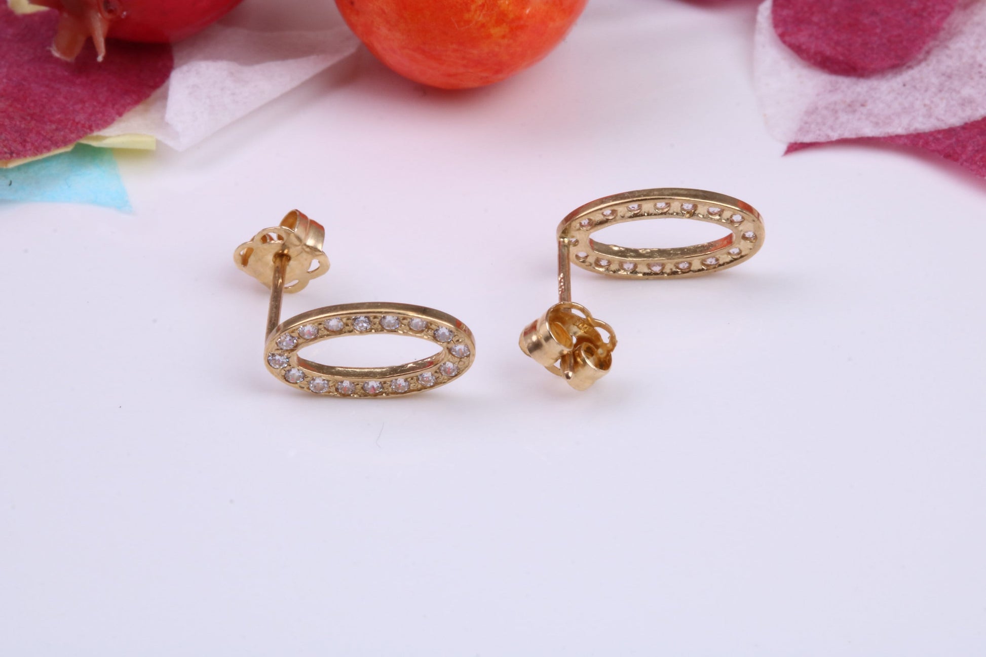 Oval Cubic Zirconia set Stud Earrings Made from 9ct Yellow Gold