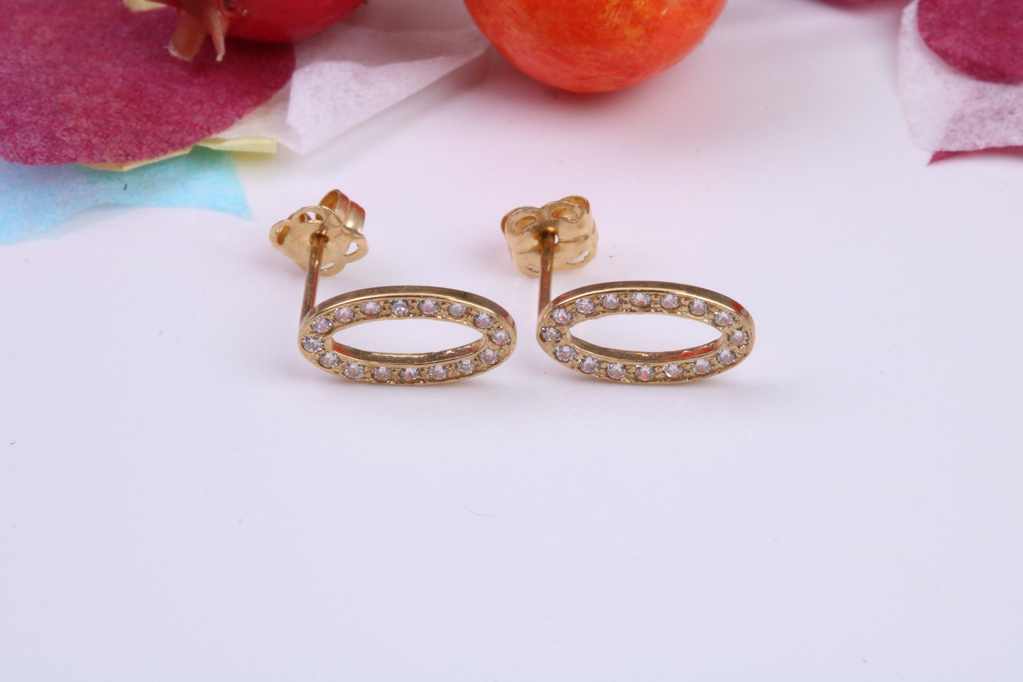 Oval Cubic Zirconia set Stud Earrings Made from 9ct Yellow Gold