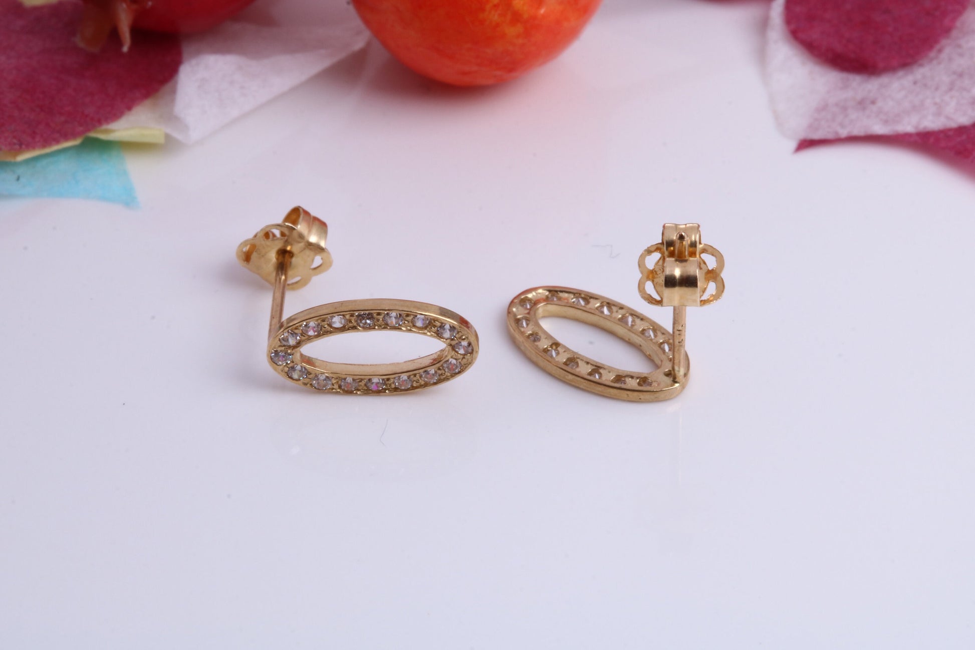 Oval Cubic Zirconia set Stud Earrings Made from 9ct Yellow Gold