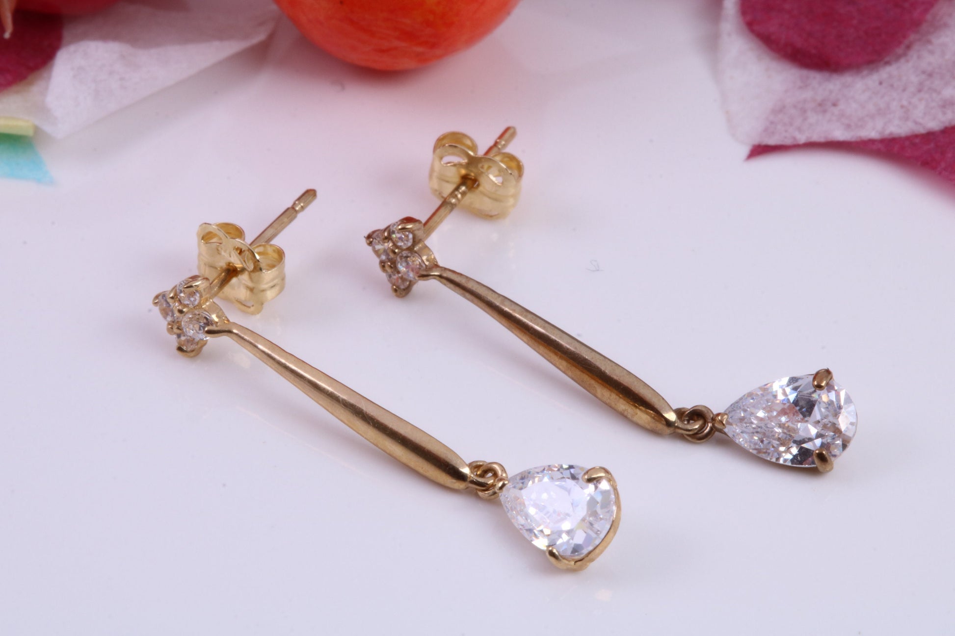 25 mm Long Teardrop Droppers C Z set Stud Earrings Made from 9ct Yellow Gold