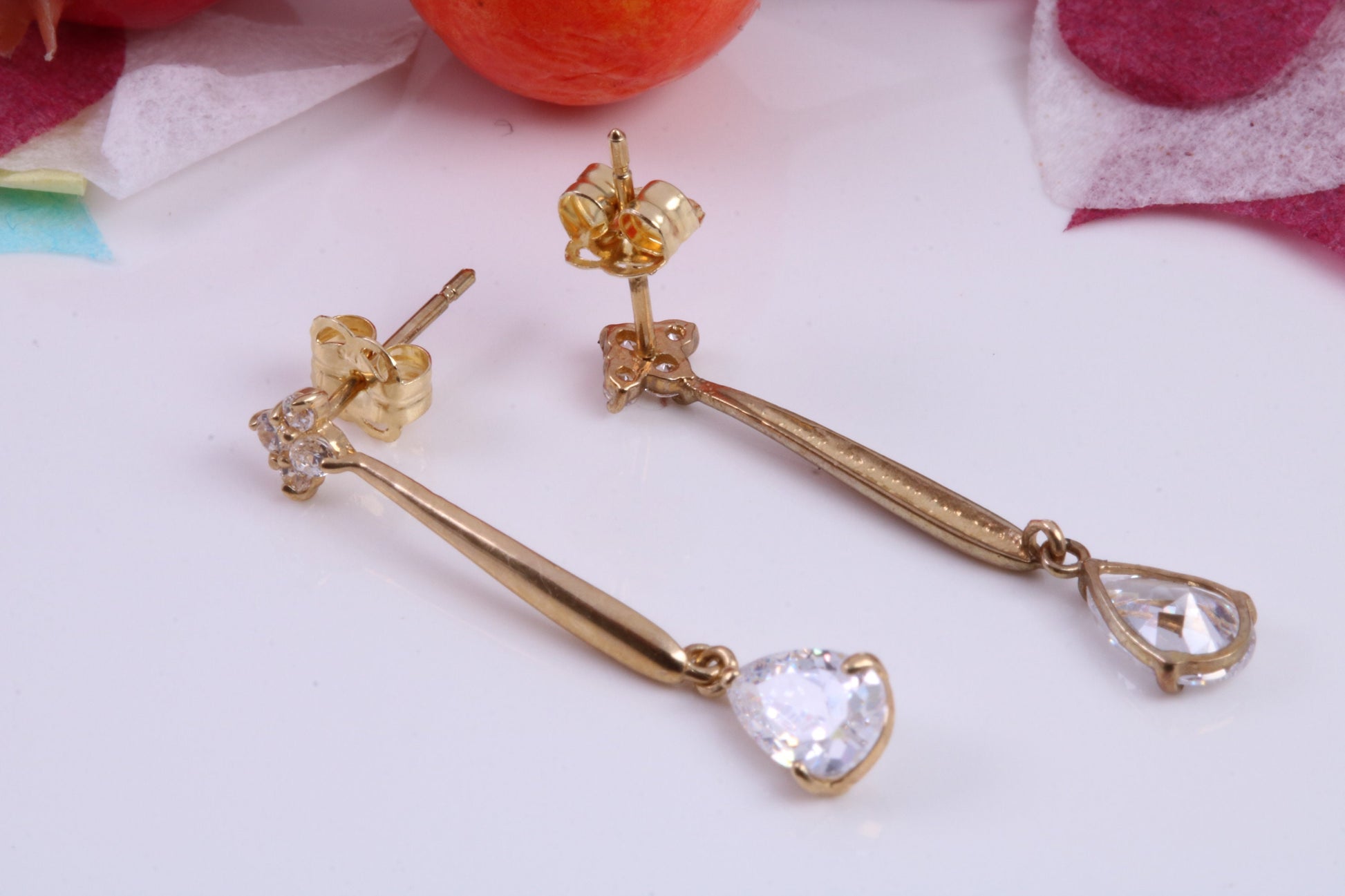 25 mm Long Teardrop Droppers C Z set Stud Earrings Made from 9ct Yellow Gold