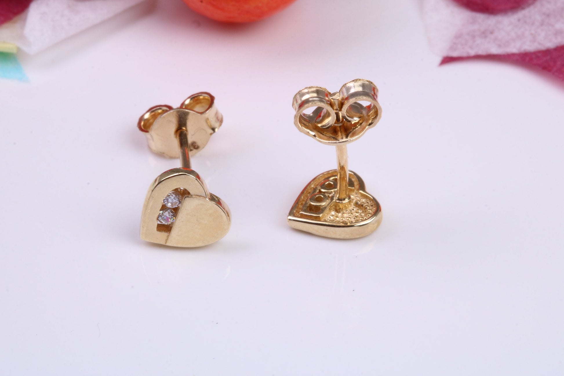 Love Heart Cubic Zirconia set Stud Earrings Made from 9ct Yellow Gold