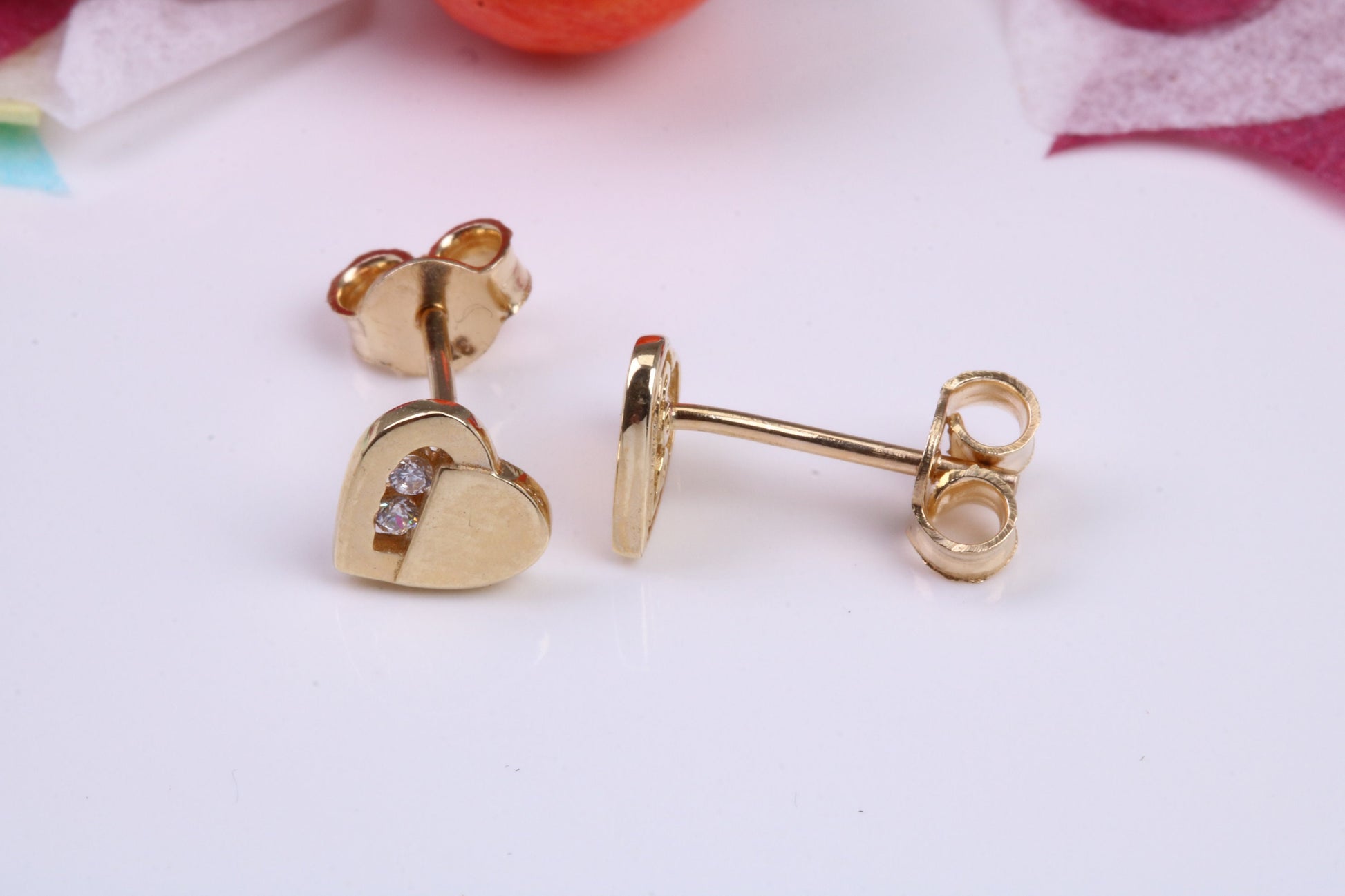 Love Heart Cubic Zirconia set Stud Earrings Made from 9ct Yellow Gold