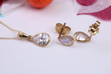 Teardrop C Z set Necklace and Matching Stud Earrings, made from solid 9ct Yellow Gold