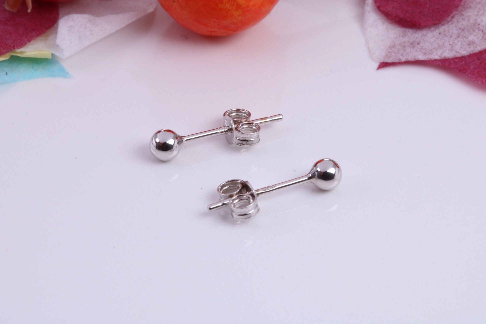 3 mm Round Ball Stud Earrings Made from 9ct White Gold