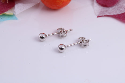 3 mm Round Ball Stud Earrings Made from 9ct White Gold